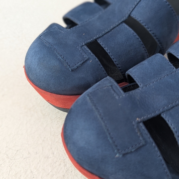 Camper | Laika Red Blue Nubuck Leather Platform Sandals Size EU 38 | US 7.5 - Picture 13 of 15